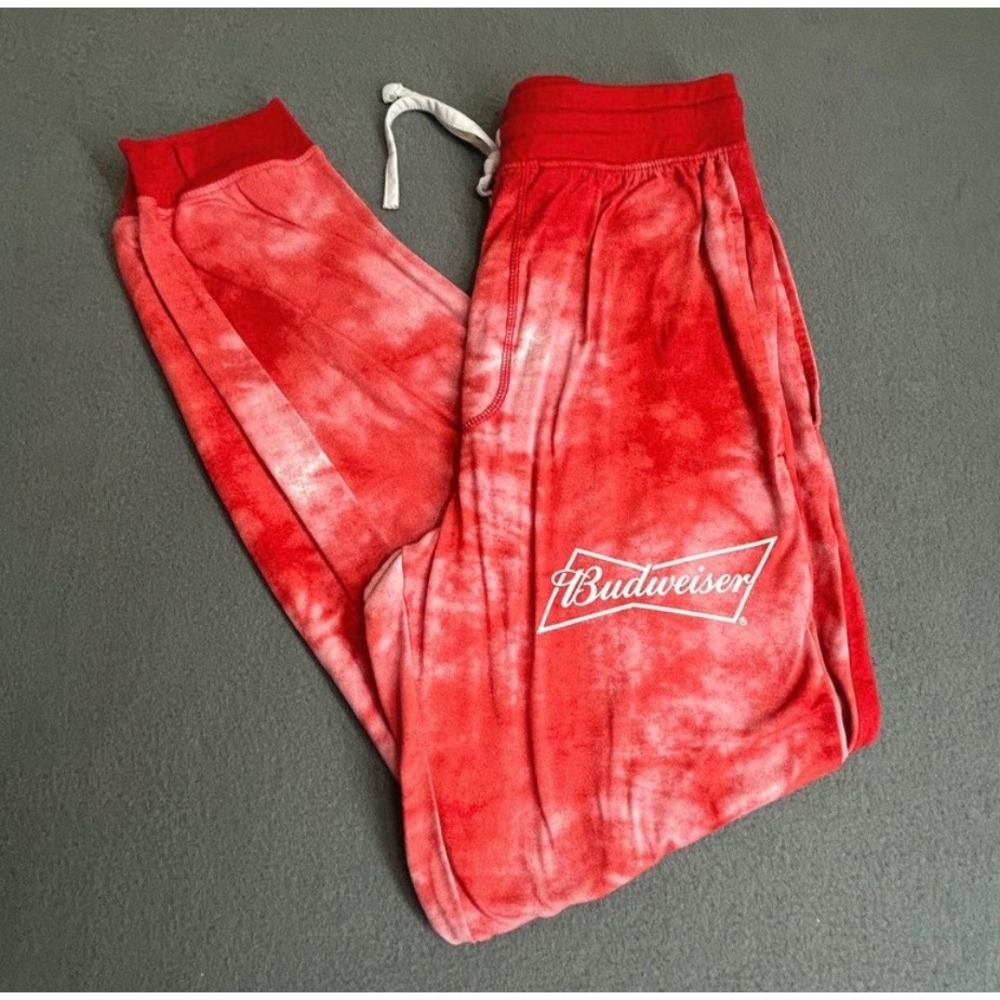 Budweiser Joggers Men S Red Tie Dye Logo Sweatpants Loungewear Graphic Casual